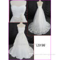 2014 guangdong china strapless corded lace tulle A-line wedding gowns/bridal dress with beaded flower motif real sample L0196